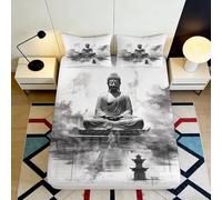 3D Printed Zen Buddha Fitted Sheet Microfiber Deep Pocket Non-Slip Bedding Protector Buddhist Mattress Fitted Cover for Adults Teens Bedroom Washable 120x200x25cm