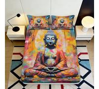 3D Printed Zen Buddha Fitted Sheet Microfiber Deep Pocket Non-Slip Bedroom Bedding Buddha Mattress Fitted Cover Washable for Adults 200x200x25cm