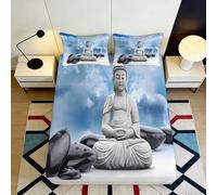 3D Printed Zen Buddha Fitted Sheet Microfiber Deep Pocket Non-Slip Bedroom Bedding Tranquil Statue Mattress Fitted Cover for Adults 180x200x25cm