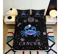 3D Printed Zodiac Cancer Fitted Sheet Microfiber Non-Slip Deep Pocket Bedroom Bedding Zodiac Mattress Fitted Cover Washable 140x200x25cm