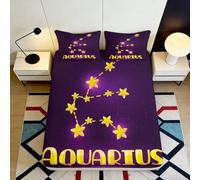 3D Printed Zodiac Fitted Sheet Microfiber Non-Slip Deep Pocket Bedroom Bedding Aquarius Mattress Fitted Cover Washable Full Wrap 90x200x25cm