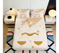 3D Printed Zodiac Libra Fitted Sheet, Microfiber Bed Cover, Non-slip Home