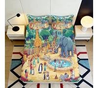 3D Printed Zoo Animal Fitted Sheet Microfiber Soft Vibrant Safari Bed Cover for Bedroom Dorm Decorative Mattress Protection 90x200x25cm