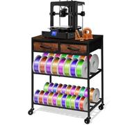 3D Printer Desk with Filament Storage& Wheels, Heavy Duty Rolling 3D Printer Table with Drawer Storage, 2-Tier Adjustable Shelves, 4 Leveling Feet, 3D Printer Stand for Workshop Studio Office