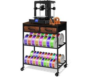 3D Printer Desk with Filament Storage& Wheels, Heavy Duty Rolling 3D Printer Table with Drawer Storage, 2-Tier Adjustable Shelves, 4 Leveling Feet, 3D Printer Stand for Workshop Studio Office