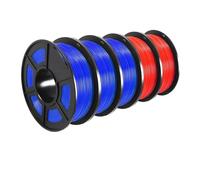 3D Printer Filament, PETG 3D Filament 1KG 1.75MM 5Rolls, Arranged Neatly Clogging Free No Bubble Odorless Eco-Friendly Good Toughness(PETG 3Blue 2Red)