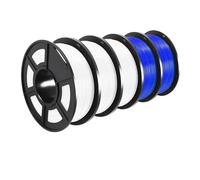 3D Printer Filament, PETG 3D Filament 1KG 1.75MM 5Rolls, Arranged Neatly Clogging Free No Bubble Odorless Eco-Friendly Good Toughness(PETG 3White 2Blue)