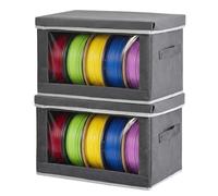 3D Printer Filament Storage Box, 2 Pack Foldable 3D Printer Filament Storage Organizer Box Holds Up to 10 Rolls, 3D Printing Accessories Holder Rack for Home, Office Workshop, Studio - Grey