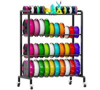 3D Printer Filament Storage Cart - 4-Tier Metal Rack for Filament with Adjustable&Lockable Wheels/Heavy Duty 3D Printing Spool Shelf/Large Capacity Holder/Quick Assembly, Home Studio Lab DIY Prints