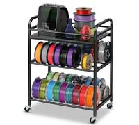 3D Printer Filament Storage Rack - 3 Tier Rolling Filament Cart with Wheels, Metal Spool Organiser Stand for PLA PETG ABS TPU, 3D Printing Accessories Storage Trolley