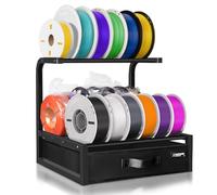 3D Printer Filament Storage Rack with Fabric Drawer for PLA/PETG/ABS/TPU Filaments,2-Tier Metal Desktop Black Double Row 3D Printer Filament Spool Holder Shelf for Home,Office Workshop,Studio
