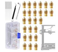 3D Printer Mundering | 0.4mm Brass Parts | 25 Pieces Hot End Nozzles In Brass With Tools And Storage Box | For Filament Replacement And Enhanced Print Quality