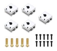 3D Printer Part Each 5pcs Aluminum Heater Blocks 5pcs 0.4mm Brass Nozzle Compatible with E3D V6 Volcano 1.75mm Filament