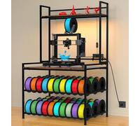 3D Printer Stand with Filament Storage, Large 3D Printer Table with LED Light and Display Shelf Rack, Heavy Duty Printer Desk Filament Storage Rack for Workshop Offices and Studios(Black)