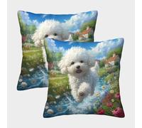 3D Printing Bichon Frise Pillow Cover Bichon Frise Pillow Case Cushion Decorative Super Soft Pack of 2 For Home Sofa Decoration Gifts 50x50cm