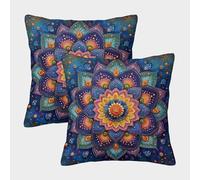 3D Printing Bohemian Mandala Pillow Case Bohemian Mandala Square Cushion Cover Garden Cushion Super Soft Pack of 2 Upholstered Sofa Beds 50x50cm