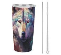 3D Printing Galaxy Wolf Leakproof Stainless Steel Thermal Mug - Ideal for Hot and Cold Drinks - Includes Straw 20oz