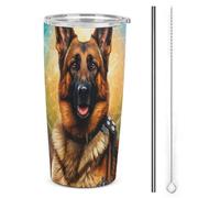 3D Printing German Shepherd Reusable Travel Mug - Stainless Steel - Leakproof and Insulated - Includes Straw and Cleaning Brush 20oz