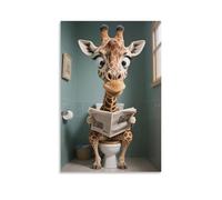 3D Printing Giraffes Reading Newspapers Funny Bathroom Canvas Wall Art on Toilet Pictures Prints Abstract Animal Humor Interesting Poster Kids Modern Restroom Artwork Decor 08x12inch(20x30cm)