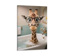 3D Printing Giraffes Taking A Bath Funny Bathroom Wall Art Decor,Canvas Bathing Animals Humor Abstract Prints,Pictures for Toilet 20x30inch(50x75cm)