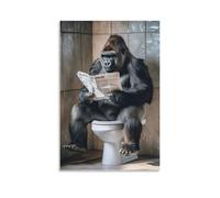 3D Printing Gorillas Reading Newspapers Funny Bathroom Wall Art Humor Poster on Toilet,Vintage Abstract Animal Interesting Artwork Prints for Decor 16x24inch(40x60cm)