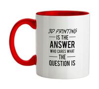 3D Printing is The Answer Who Cares What The Question is - 11oz - Ceramic Two-Tone Mug for Coffee/Tea - Red/White - One Size