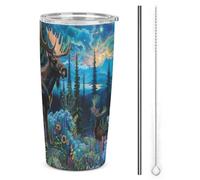 3D Printing Moose Thermal Travel Cup - Stainless Steel - Keeps Drinks at Desired Temperature - Leakproof with Straw and Cleaning Brush 20oz