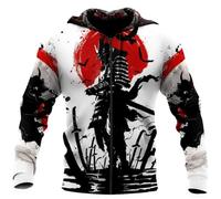 3D Printing Oni Mask Samurai Tattoo Hoodies Men Autumn Fashion Casual Jacket Pullover Tracksuit DW697,Zipper,XL