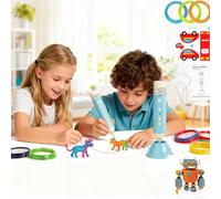 3D Printing Pen for Kids, Pencil-Shaped 3D Printing Pen, Rechargeable Low Temperature DIY 3D Printed Pen Drawing Set, DIY Art Activity Set, with 3 Starter Colors of PLA Filament (Blue)
