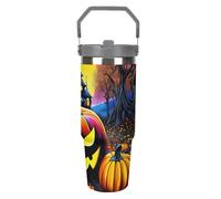 3D Printing Pumpkin Halloween Stainless Steel Travel Mug - Insulated and Leakproof - Ideal for Hot and Cold Drinks - Includes Straw and Brush 30oz