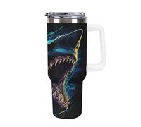 3D Printing Shark Leakproof Stainless Steel Travel Mug - Thermal Insulation - Includes Straw and Cleaning Brush - Perfect for Travel 40oz