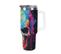3D Printing Skull Thermal Travel Cup - Stainless Steel - Keeps Drinks at Desired Temperature - Leakproof with Straw and Cleaning Brush 40oz