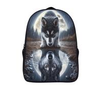 3d prints cool animal school backpack wolf moon two compartment sports bag comfortable with side mesh pouch laptop daypack-16,casual rucksack for teens adults