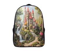 3d prints cool flowing water ergonomics bag castle two compartment casual rucksack sturdy with pockets daypacks-16inch,school backpack for age 12 and up