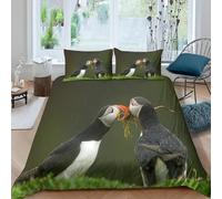 3D Puffin Single Duvet Cover Set Polar Seabirds Single Bedding Sets Warm Comfort Microfiber Quilt Cover 150x200 cm with 2 Pillowcases for Boys Girls Bedroom E-2032