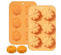 3D Pumpkin Cake Mould Silicone, 2 Pcs Halloween Cake Moulds with 6 Cavity for Thanksgiving Fall Theme Baking for Making Soap Muffin Chocolate Cake Decoration
