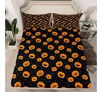 3D Pumpkin Lantern Bed Sheet Set Happy Halloween Bedding Sheets for Kids Boys Girls Galaxy Pumpkin Bedding Fitted Sheet Novelty Cute Bed Cover Room 3Pcs Double Size
