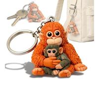 3D Punch Monkey Plush Keychain - Cute Parent & Baby Monkey Stuffed Animal Keyring, Fun Backpack Purse Car Key Accessory, Quirky Collectible Gift for Kids Adults Animal Lovers
