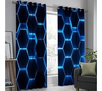3D Punk Hexagon Blackout Curtains For Bedroom 54 Inch Length 2 Panels Set Royal Blue Modern Geometry Curtains Insulated Room Darkening Window Drapes For Living Room, W46 Xl54