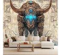 3D Punk Mechanical Bull Wall Mural Wallpaper Non-Woven for Living Room, Bedroom, Children's Room Minimalism Large Photo Wallpaper for Tv Background Animal 400x280cm