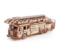 3D Puzzle Adult Fire Engine - DIY Wooden Construction Kit Mechanical Puzzle with Wind-Up Mechanism, Ladder & More - 3D Wooden Puzzle for Adults & Children from 14 Years - EWA Eco Wood Art, 439 Pieces