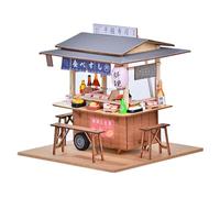 3D Puzzle Wooden Miniature House, Vintage Japanese Sushi Cart Handcrafted DIY Miniature House Model to Build, Ideal Holiday Decor & Gift Assembly Kit for Teens & Adults (100+PCS)
