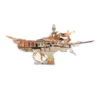 3D Puzzle Wooden, Whale Ship DIY Creative Steampunk Flying Ship Mechanical Model with Movable Wings, Ideal Holiday Desktop Decor Assembly Kit for Teens & Adults (472PCS/White Gold)