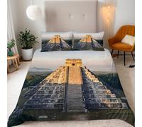 3D Pyramid Duvet Cover Set, Sunset Forest Print Double Sided Bedding,Single Size Microfiber Duvet Cover with 2 Matching Pillowcases, 135x200 cm + 50x75 cm, for Boys Girls.