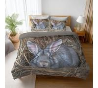 3D Rabbit Duvet Cover Set Super King Size Teens Adults Cute Bunny Super King Bedding Quilt Cover Sets Animals Printed Ultra Soft 3pcs Bedroom Comforter Covers with Zipper a.4619