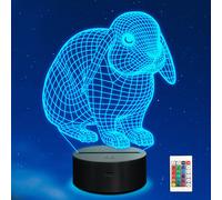 3D Rabbit Lamp, Bunny Cute Night Light for Kids, 16 Colors Changing with Remote Control and Timer Kids Bedroom Decor as Xmas Holiday Birthday Gifts