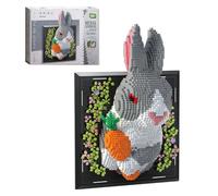 3D Rabbit Mural Building Blocks Set, Animal Wall Art Micro Mini Blocks Set Framed Nature Vertebrate Model Kit, Creative Desktop Decor & Wall Hanging Display Gift for Adults