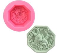 3D Rabbit Silicone Mold,Handmade Soap Candle Making Mold Fondant Jelly Chocolate Mousse Cake Mould Baking Aromatherapy Gypsum Polymer Clay Mould Sugercraft Cake Pudding Mold DIY Bakeware Pan Tray