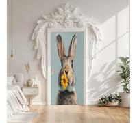 3D Rabbits Animal Kids Door Sticker 86x200 cm, Cute Animal Flower Door Wallpaper, Self-Adhesive Decals Waterproof PVC Stickers for Bedroom Office Decor