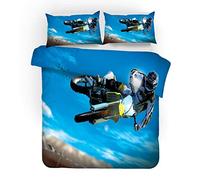 3D Racing Motorcycle Motocross Duvet Cover Dirt Bike Extreme Sports Racing Driver Bedding Set, 2/3pc Microfiber Men Teens Boys Kids Children Quilt Comforter Cover (Blue, Double 200 x 200 cm)